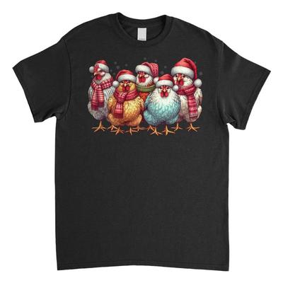 Christmas Funny Chickens T Shirt Animal Lovers Farmer Xmas Holiday