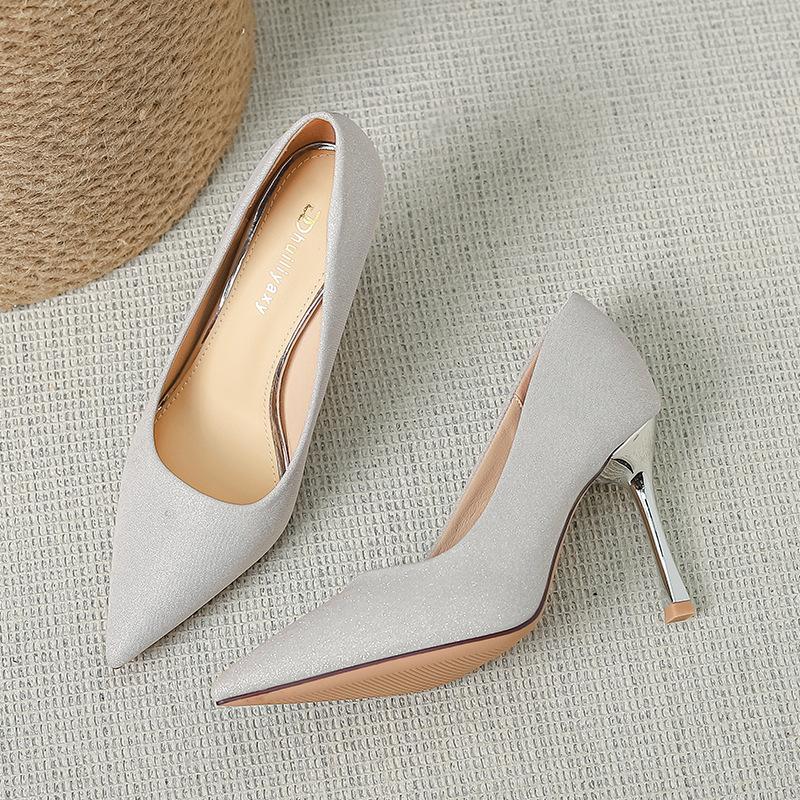 

Black high heels women s thin heels new sexy versatile pointed black work shoes professional single shoes women s 969-CR1 39 срібний