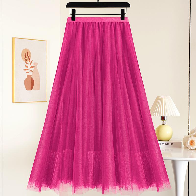 Layered Mesh Skirt for Women Midi Length High Waisted A-line Skirts Women's Halloween Skirts Fairy Tiered Skirt Mesh Elastic Waist Tulle Skirts
