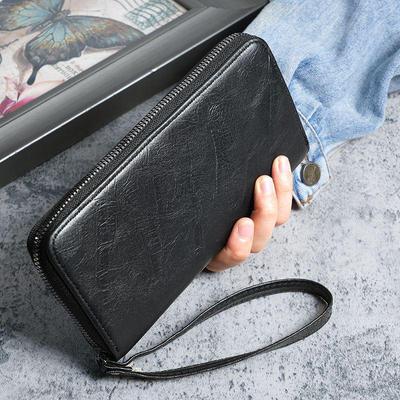 Portefeuille Vintage en Cuir pour Homme avec Fermeture Éclair: Fin, Multifonctionnel, Multi-Fentes pour Cartes, Support Téléphone, Porte-Monnaie