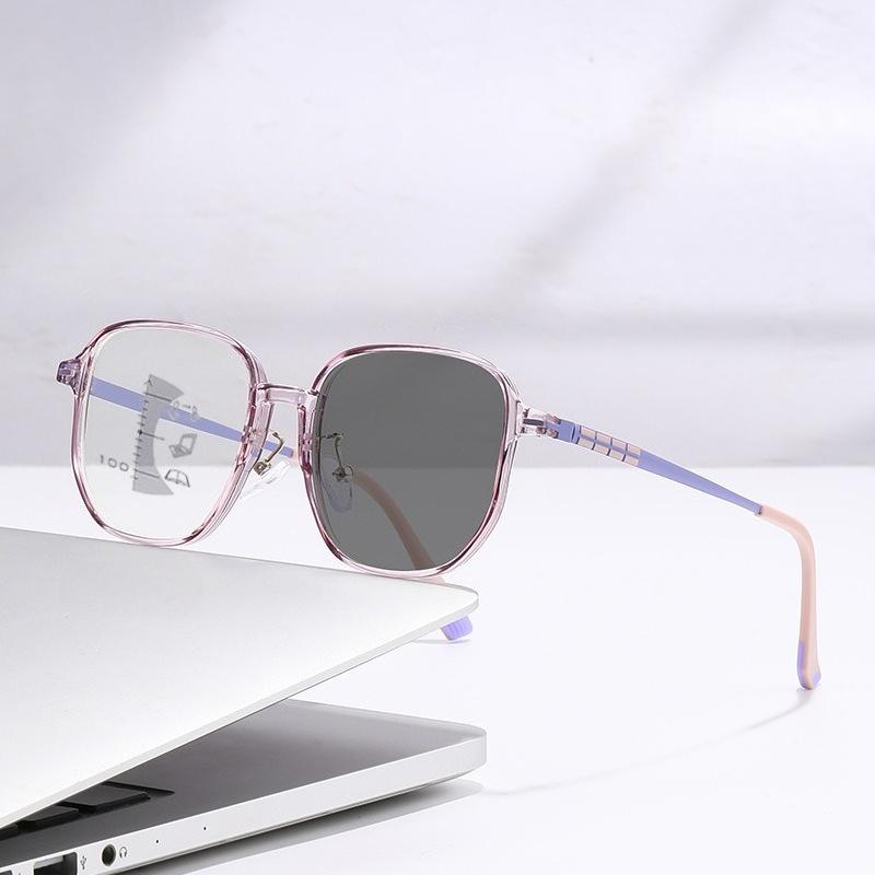 Multifocal+Photochromic Reading Glasses for High-definition Metal Eyeglass Frame, Fashionable Presbyopia Glasses 0 ~ +4.0 0 фиолетовый