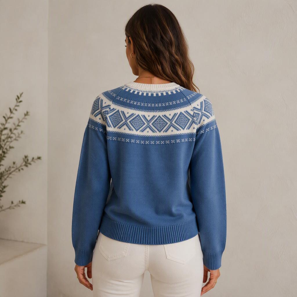 Women S Vintage Fair Isle Knit Sweater Loose Fit Round Neck For Autumn Winter