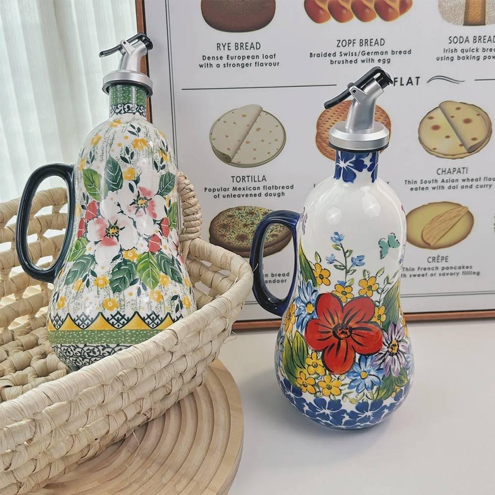 700ml Ceramic Olive Oil Dispenser Bottle Leak-Proof Vinegar Soy Oil Seasoning Bottle Jar Storag B2X3