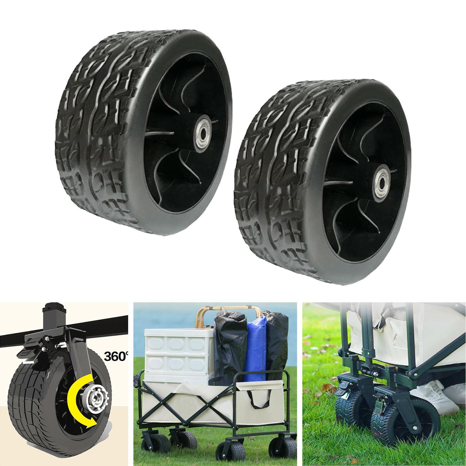 

2Pcs Folding Wagon Replacement Wheels Cart Tires Repair Garden Double Bearings Maintenance for Hand 12cmx5cm
