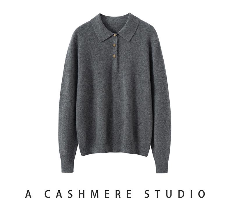 Kang Sai Ni 100% Cashmere Women's POLO Collar Sweater - Versatile, Fashionable Knitwear