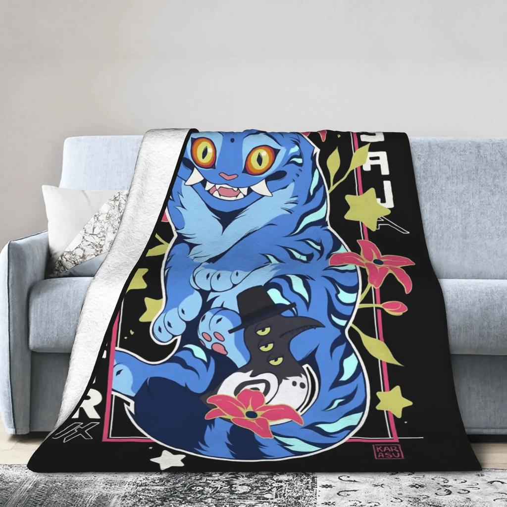 Derpy Blue Tiger Plush Blanket KPop Demon Hunters Creative Throw Blankets for Bed Sofa Couch 200x150cm Quilt
