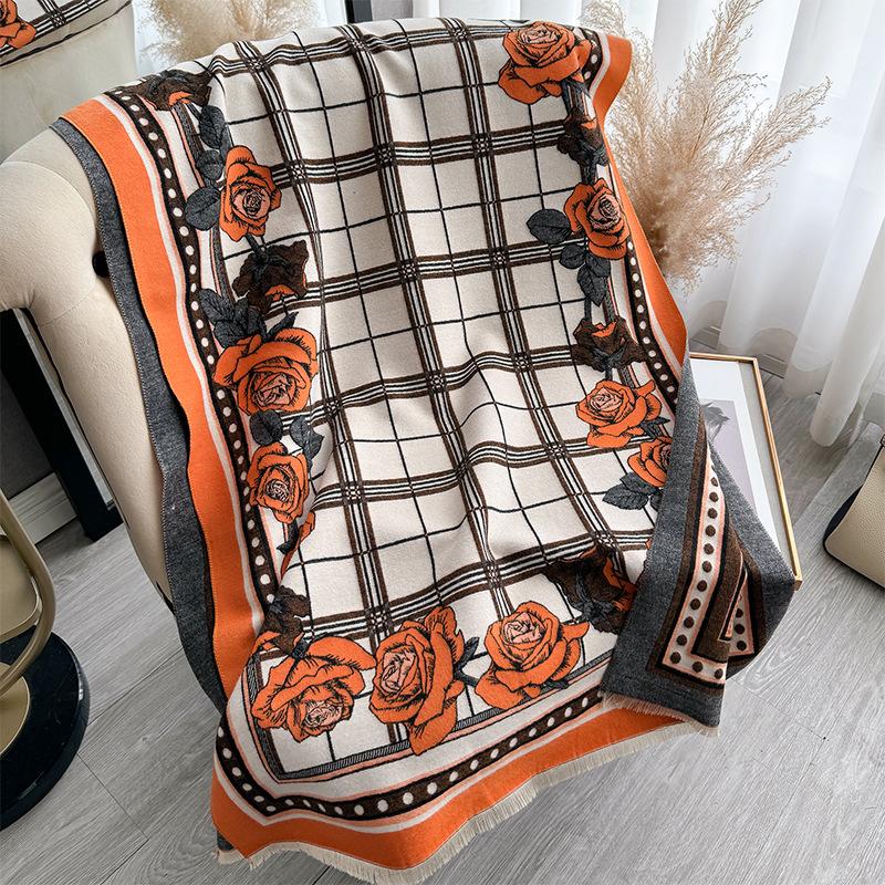 

Зимний шарф из имитации кашемира, стиль девушки Мори, суб-роза, двусторонний, высококачественная теплая шаль 185cm оранжевый