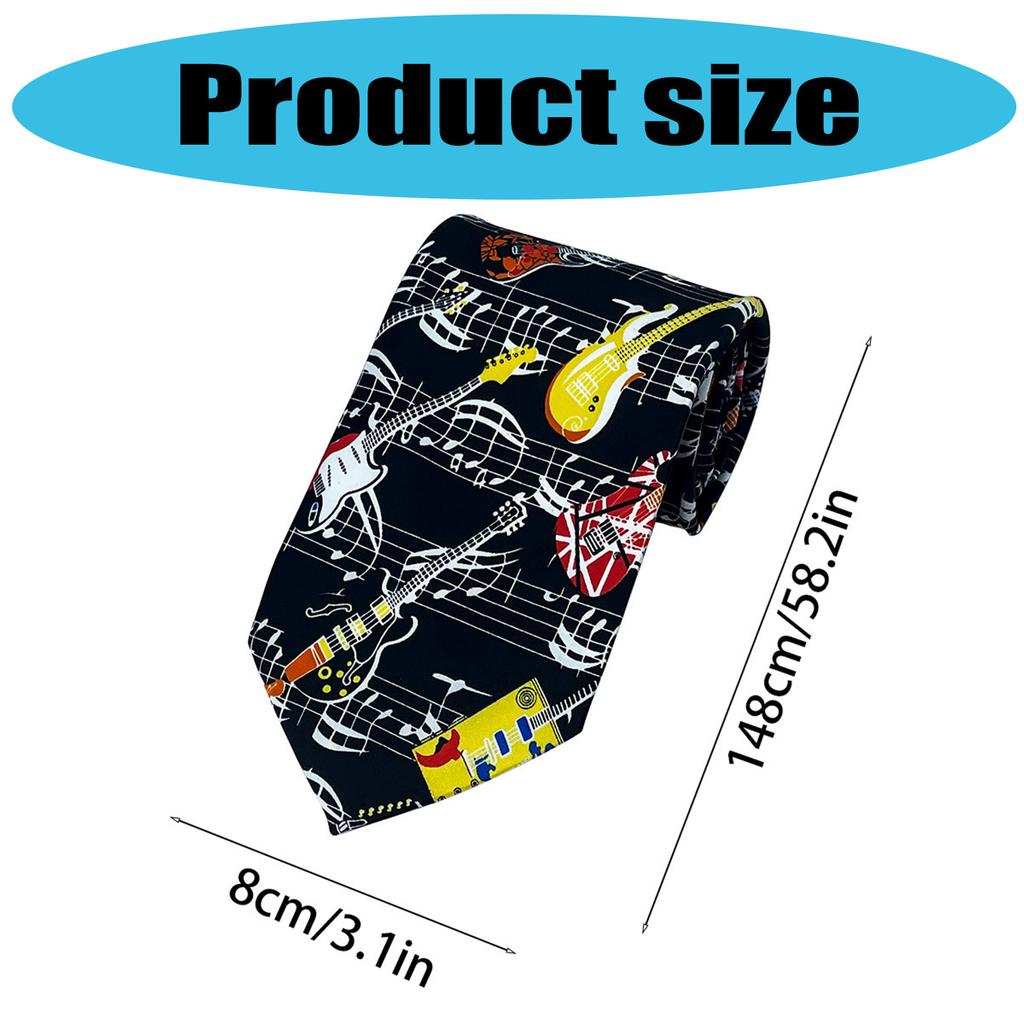 Unique Musical Theme Printed Necktie For Men Breathable Polyester Silk Long Tie For Office And Weddings Parties