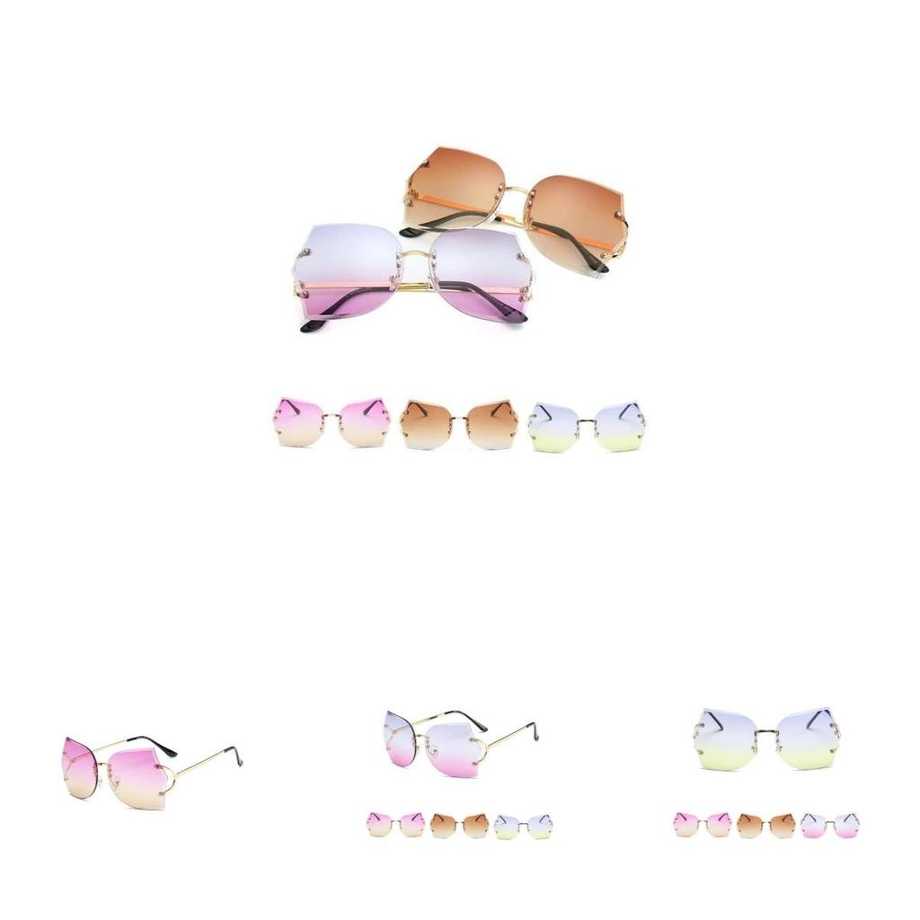 Transparent Rimless Women Glasses Oversized Clear Lens Sunglasses Gradient Color
