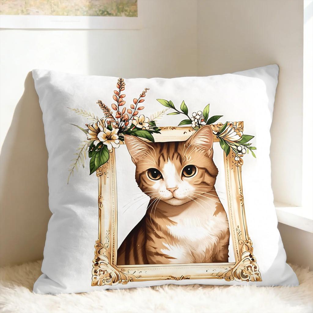 Cute Caroon Cat Portrait Photo Frame Art Pillow Case Morden Pillow Cover Comfy Pillowcases For Living Room Bed Chair