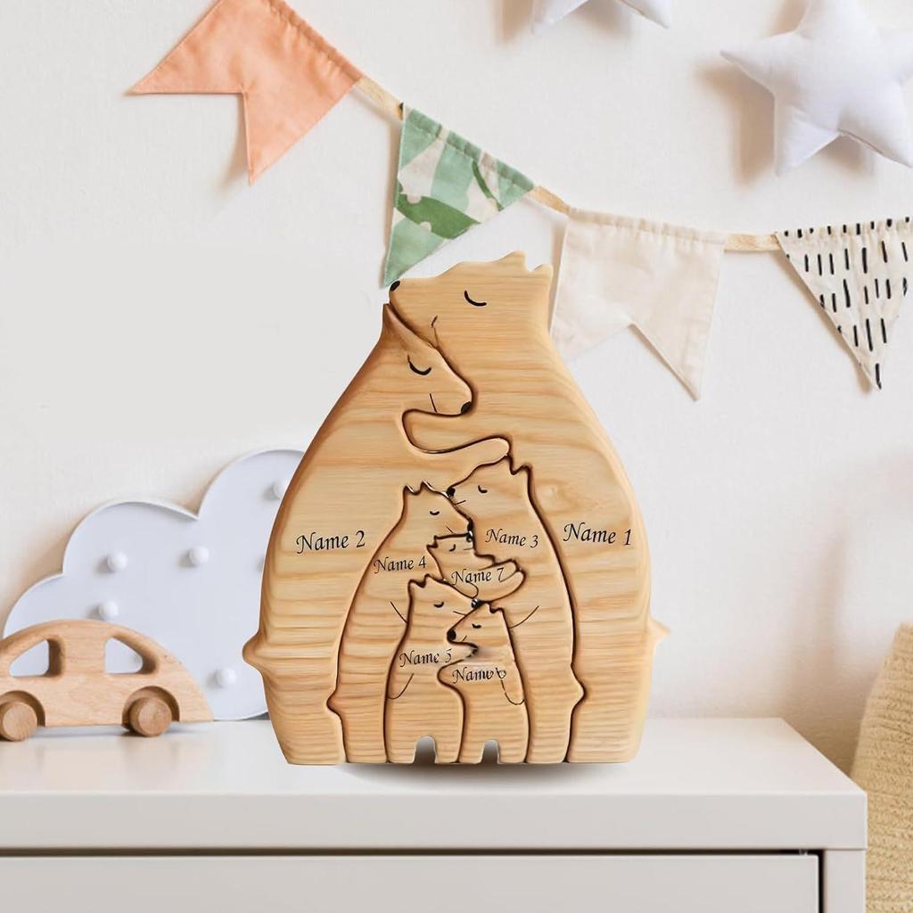 Wooden Mother and Son Bear Hugging Ornament - Solid Wood Puzzle for Bedroom or Living Room Decor.