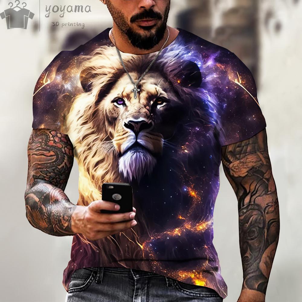 Men's Summer Lion Print Short Sleeve Lion Graphic Tees Men's Summer Clothes Oversized T Shirt Men Short Sleeved T-shirt for Men