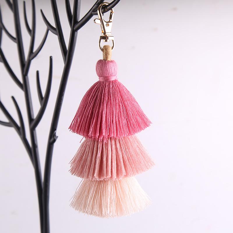 Three-layer Cotton Tassel Bag Hanger Decoration with Ethnic Style Keychain In Bohemian Style - Three-layer Tassels Pendant
