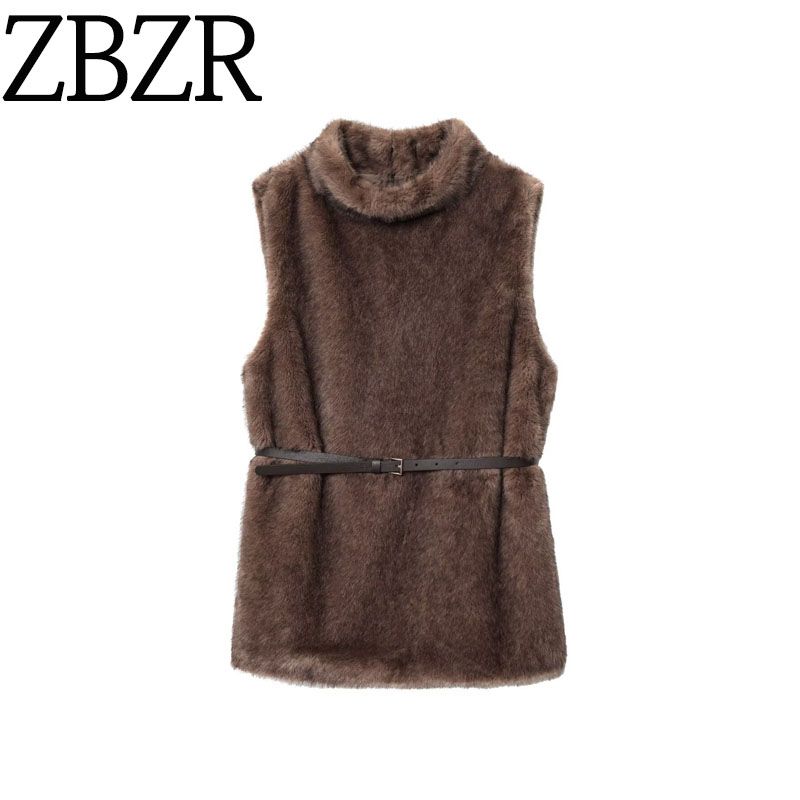 Za Autumn and Winter New Arrivals Women's Clothing Zr European and American Style Fashionable Versatile Faux Fur Effect Sleeveless Jacket with Belt