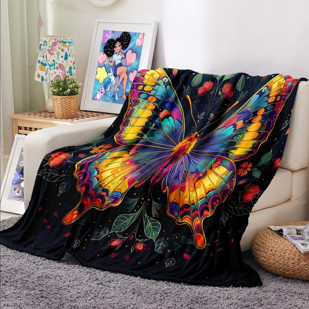 Colorful Butterfly Pattern Digitalprinted Polyester Bedroom Velvet Flannel Cover Blanket Fleece Soft Cover Blankets for Beds