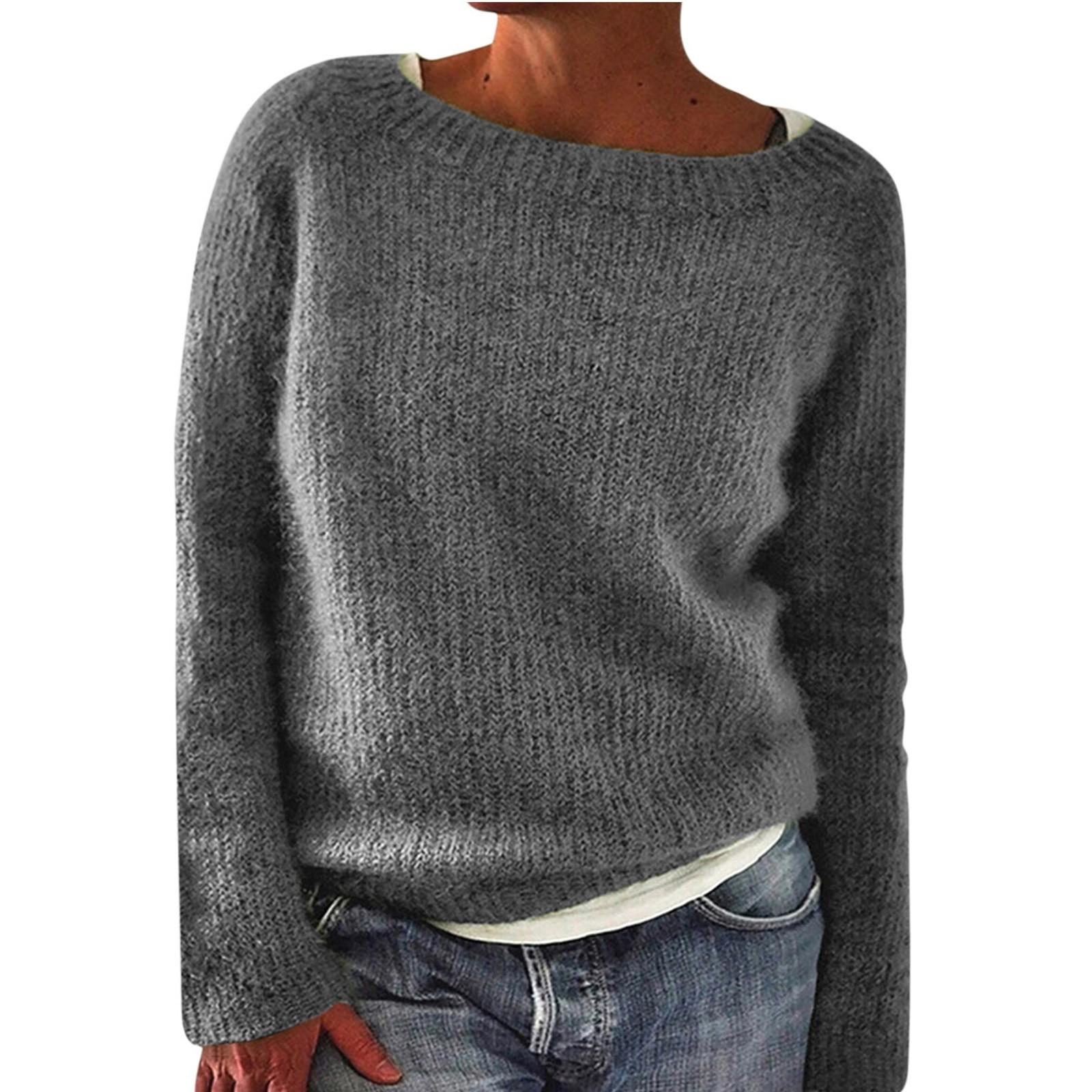 

Жіночий Модний Повсякденний Однотонний Пуловер з Круглим Вирізом Вільний Светр Топ з Довгим Рукавом XXL