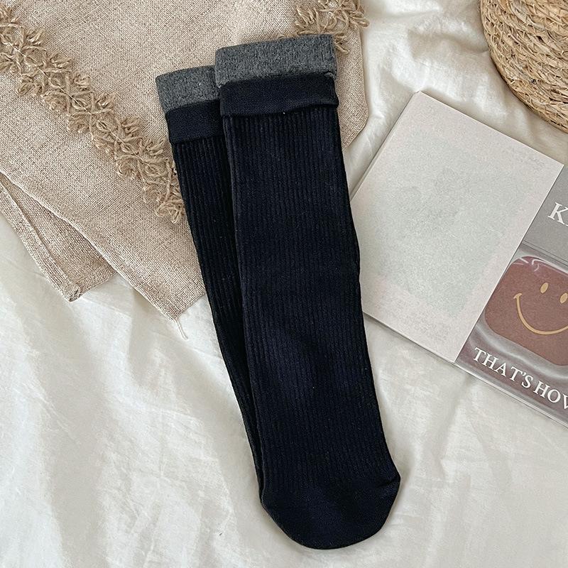 Korean Style Gray Scrunch Socks for Women - Versatile, Ribbed, Color Block, Long JK Design for Spring & Autumn