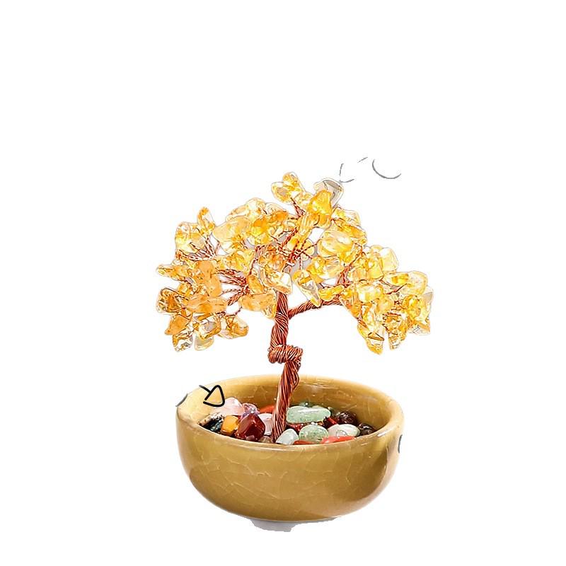 Yellow & Purple Crystal Gravel Fortune Tree Tabletop Ornament for Wealth and Home Decor