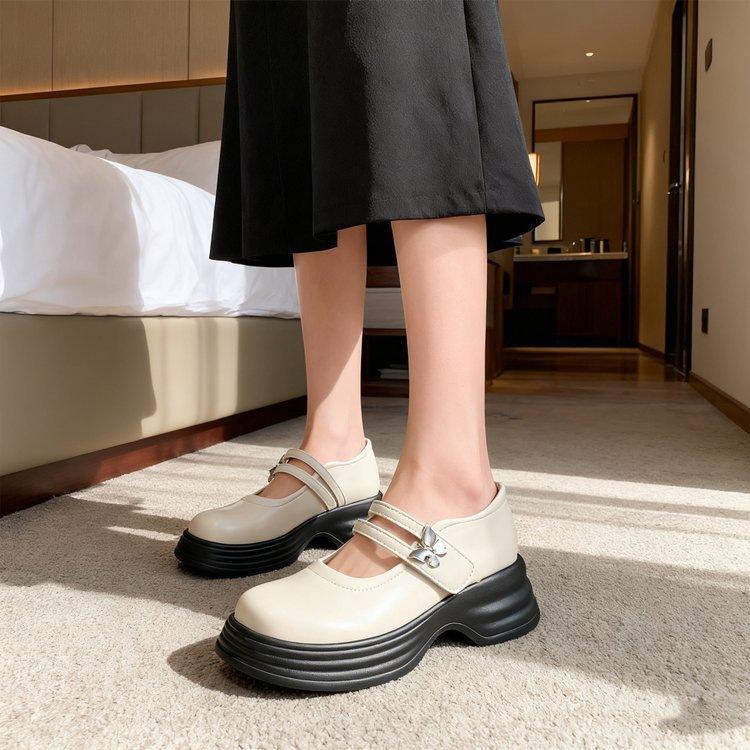Retro Thick-soled Mary Jane Small Leather Shoes for Women 2025 Autumn New British Style Shallow Mouth Versatile Fairy Style Leather Shoes