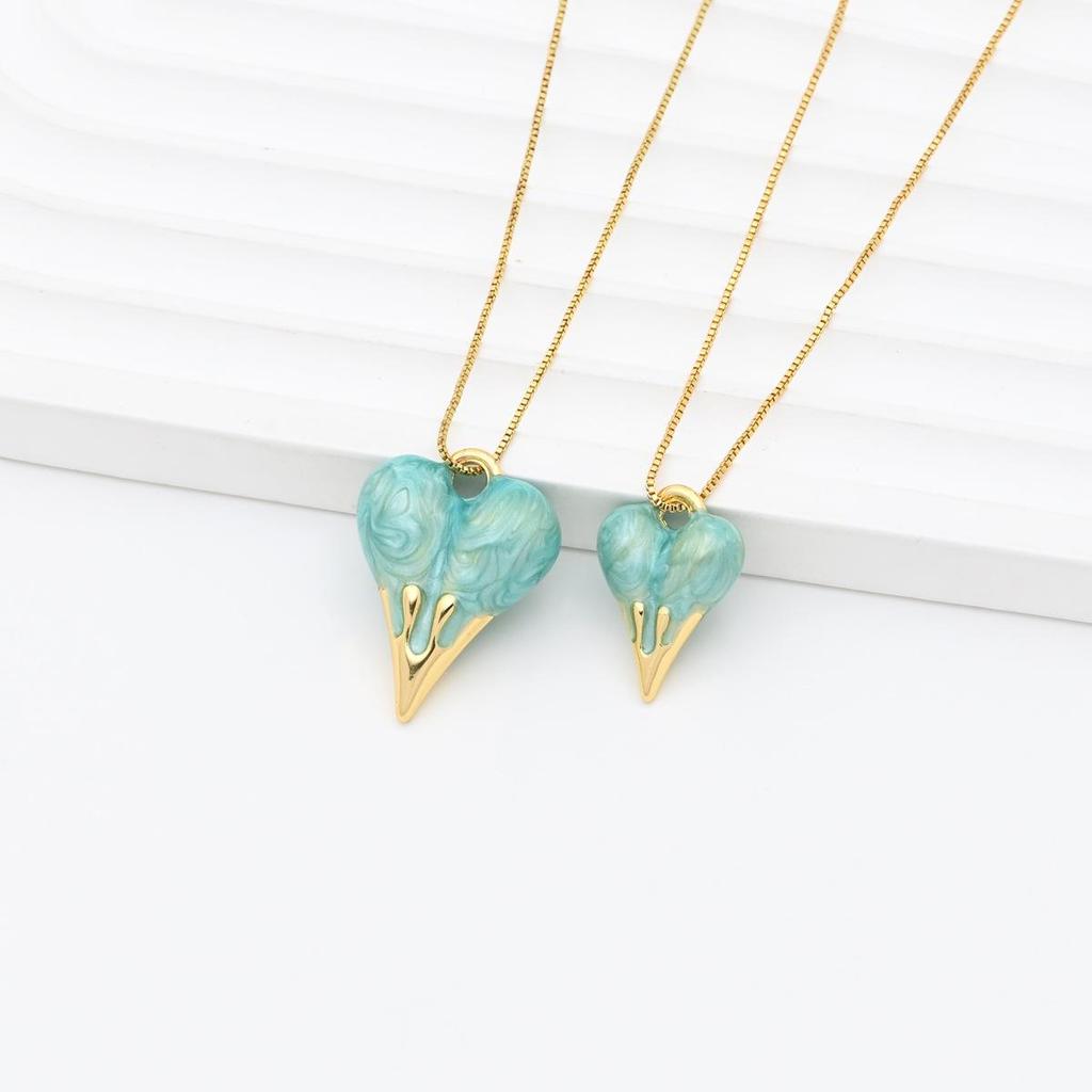 Xiyin 3D Drip Oil Heart Pendant Necklace Jewelry Accessories
