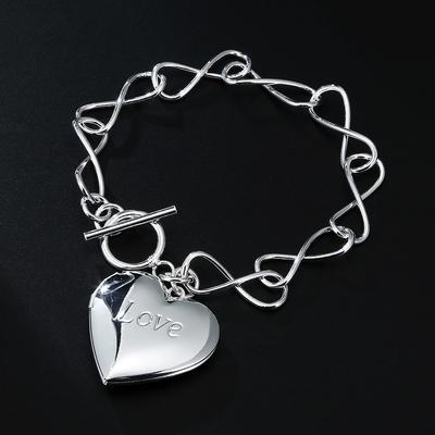 Gioielli con braccialetto AMORE con cornice per foto a cuore a 8 caratteri con cuore da donna placcato in argento 925 alla moda