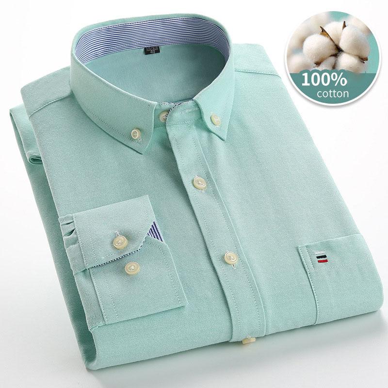 Formal Business Dress Shirts 100% Cotton Men's Long Sleeve Oxford Shirt Cotton Casual Collared Shirt