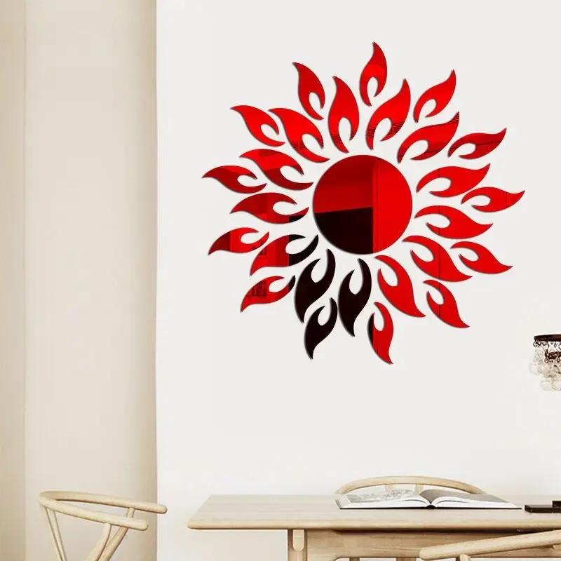 

Креативное 3D зеркало Sun Flower Art Съемная настенная наклейка Акриловая настенная наклейка Наклейки для украшения комнат красный