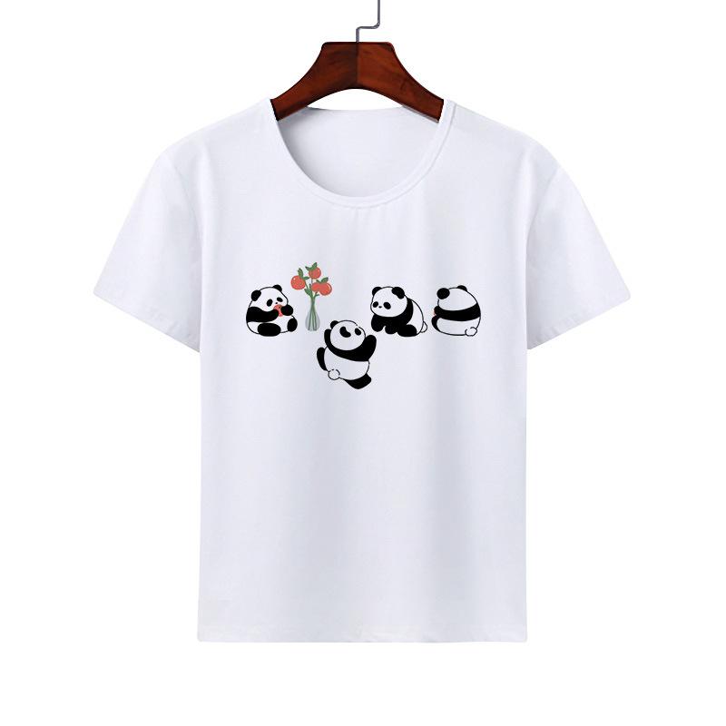 Cartoon Cute Animal Panda Tshirt Modal Casual Family Wear Class Clothes Short Sleeve Round Neck Childrens Summer polyester