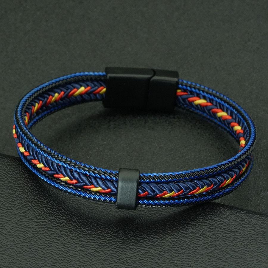 

Noter Street Fashion Men Bracelet Ethnic Cord Chain Charm Braslet Steel Wire Bangle Hiphop Rock Sports Sweat Absorbent Brazalete тёмно-синий
