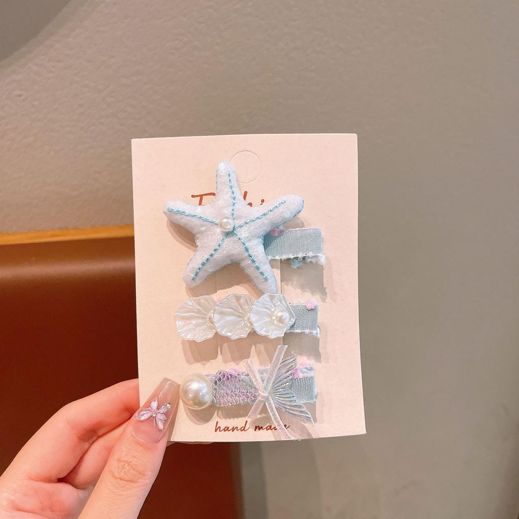Summer Ocean Starfish Shell Hairpin Cute Children'S Hairpin Duck Beak Clip Pearl Hair Accessories Headgear Clip Girl