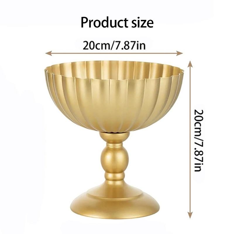 Decorative Iron Footed Flower Vessel with Fluted Bowl Compote Vase for Small Displays and Arrangements