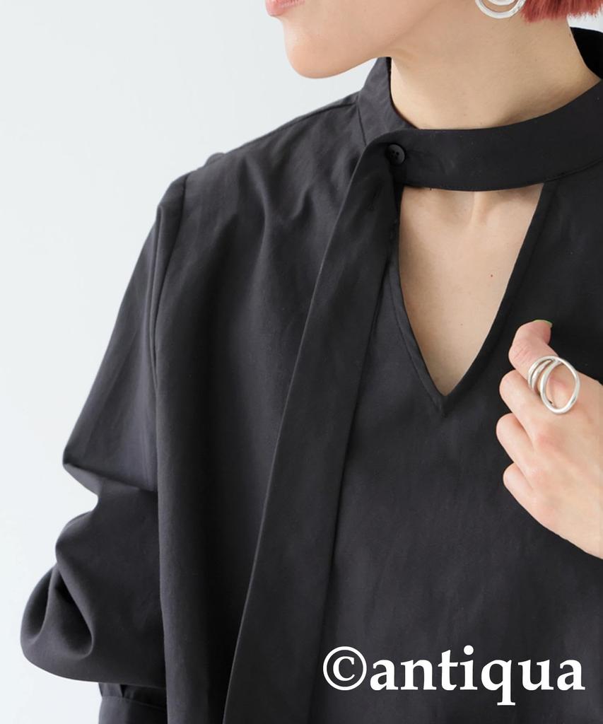 antiqua Tie Layered Shirt One Size Black Women's Blouse, PK-01317, 05,
