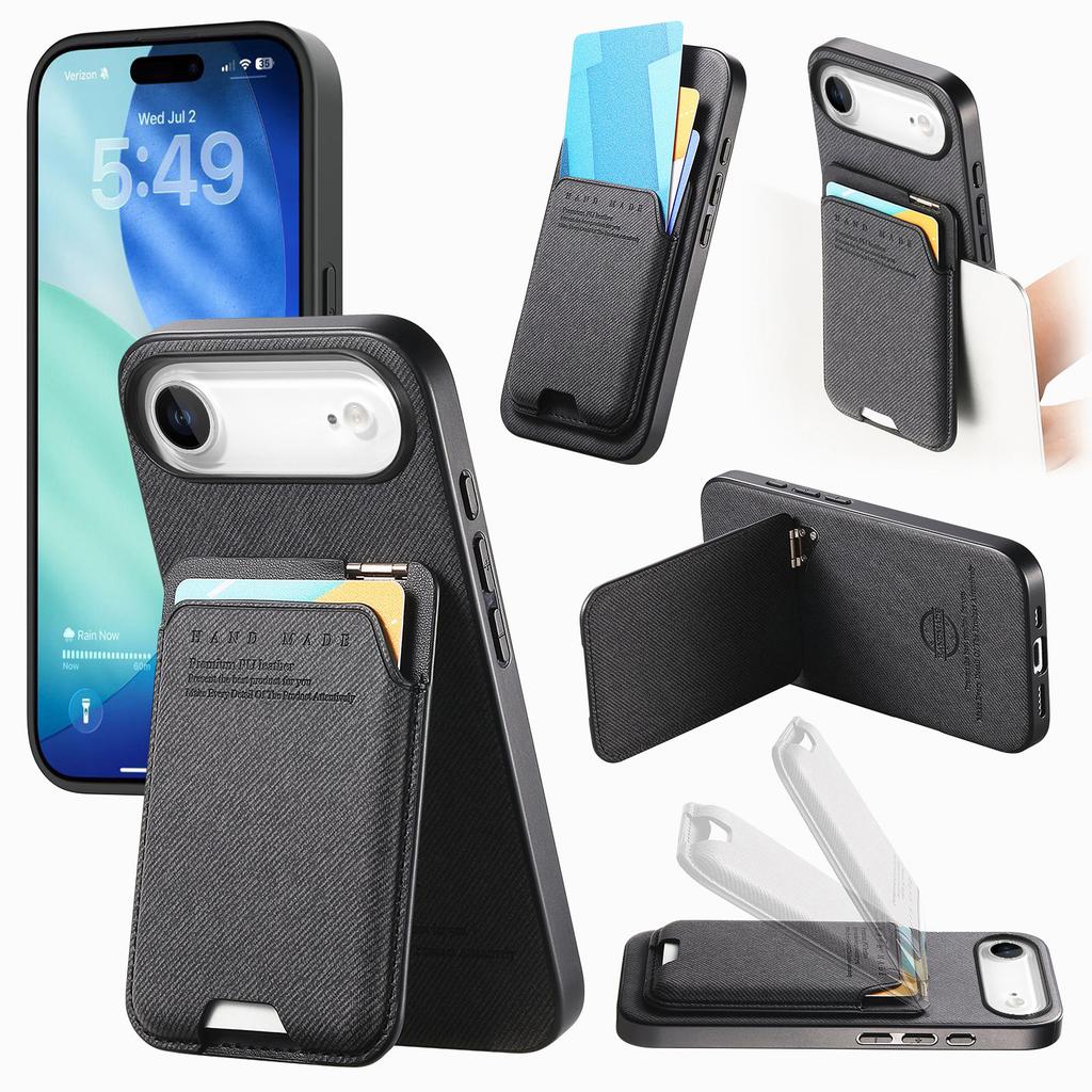 For iPhone Air Case Cloth Texture Leather+PC+TPU Phone Cover with Card Holder Kickstand