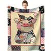 1pc Vintage Cozy Pig Flannel Blanket - Soft Warm Throw with Floral & Geometric Patterns, Mixed Colors for Couch, Bed, Sofa