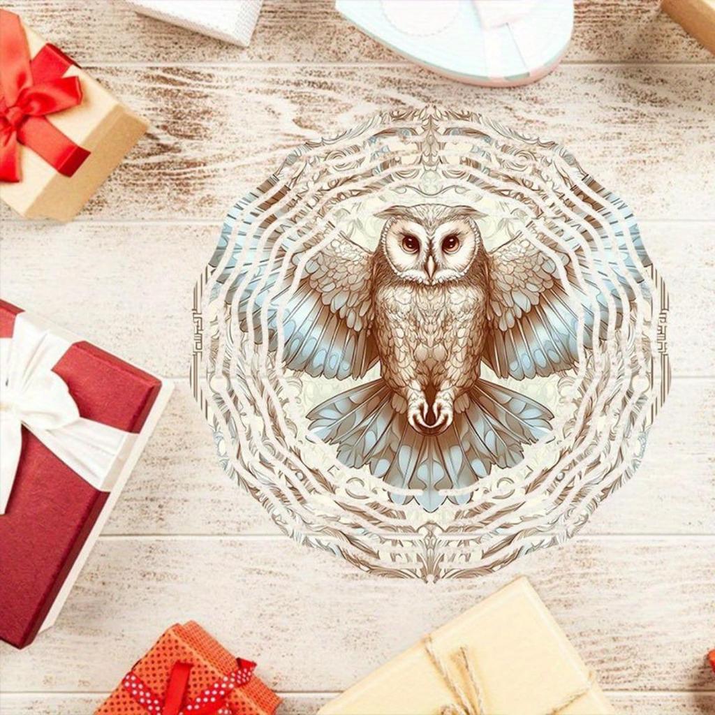 Eule Metall Windspiel Doppelt Richtungsdrehendes Spiraldesign Outdoor Gartendekor Einfache Installation Kein Strom Benötigt Hängende Dekoration