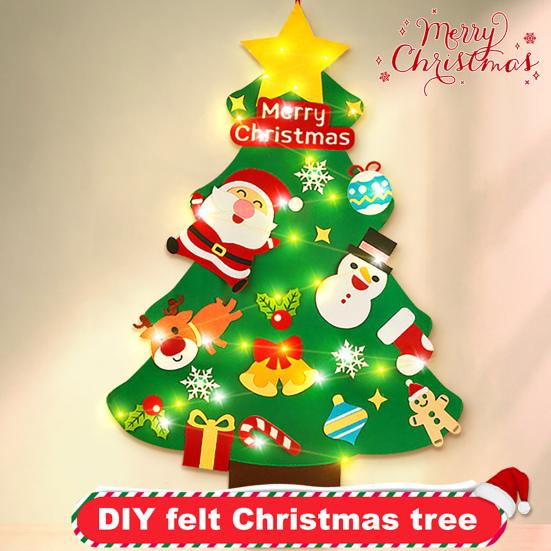 Yousheng DIY Felt Christmas Tree with 21 Ornaments for Toddlers Kids Home Wall Door Hanging Christmas Craft Kit with String Lights for Xmas Party