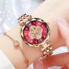 Orologio da Polso da Donna al Quarzo Quadrifoglio Vetro Sfaccettato Bracciale in Acciaio Inossidabile Orologio da Polso Moda Numeri Arabi Orologio Elegante