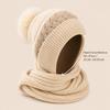 Women' Winter Hooded Hat with Scarf & Pom Pom - Ear-Covering Snood, Geometric Pattern Warm Hat Suitable for Skiing