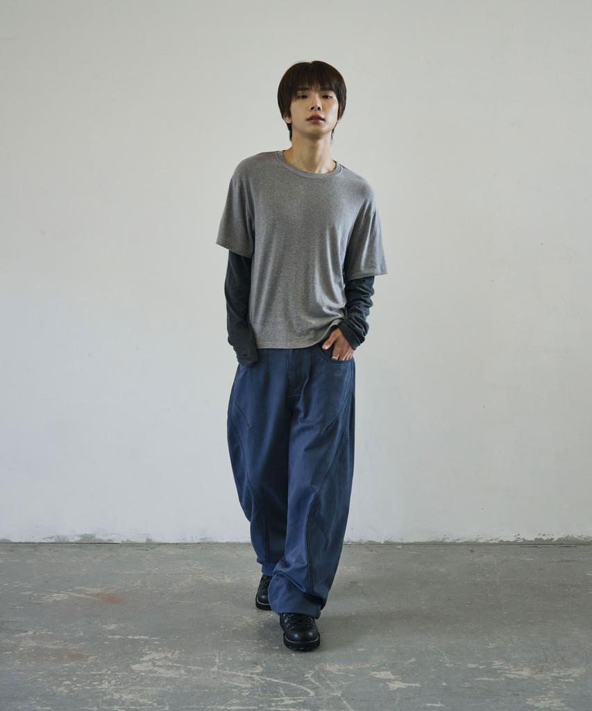 Seukeulaeteulpigsel Vtg Fade Dart Curved Line Cotton Pants [Blue]