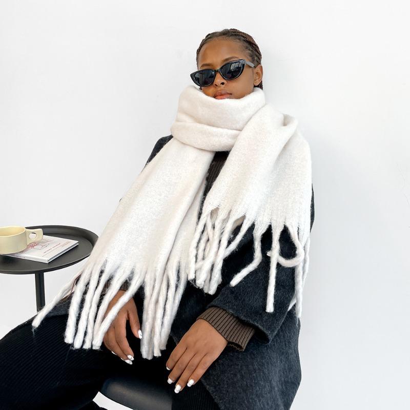 Vacuum Packing Mohair Scarf Autumn and Winter Solid Color Scarf White Shawl