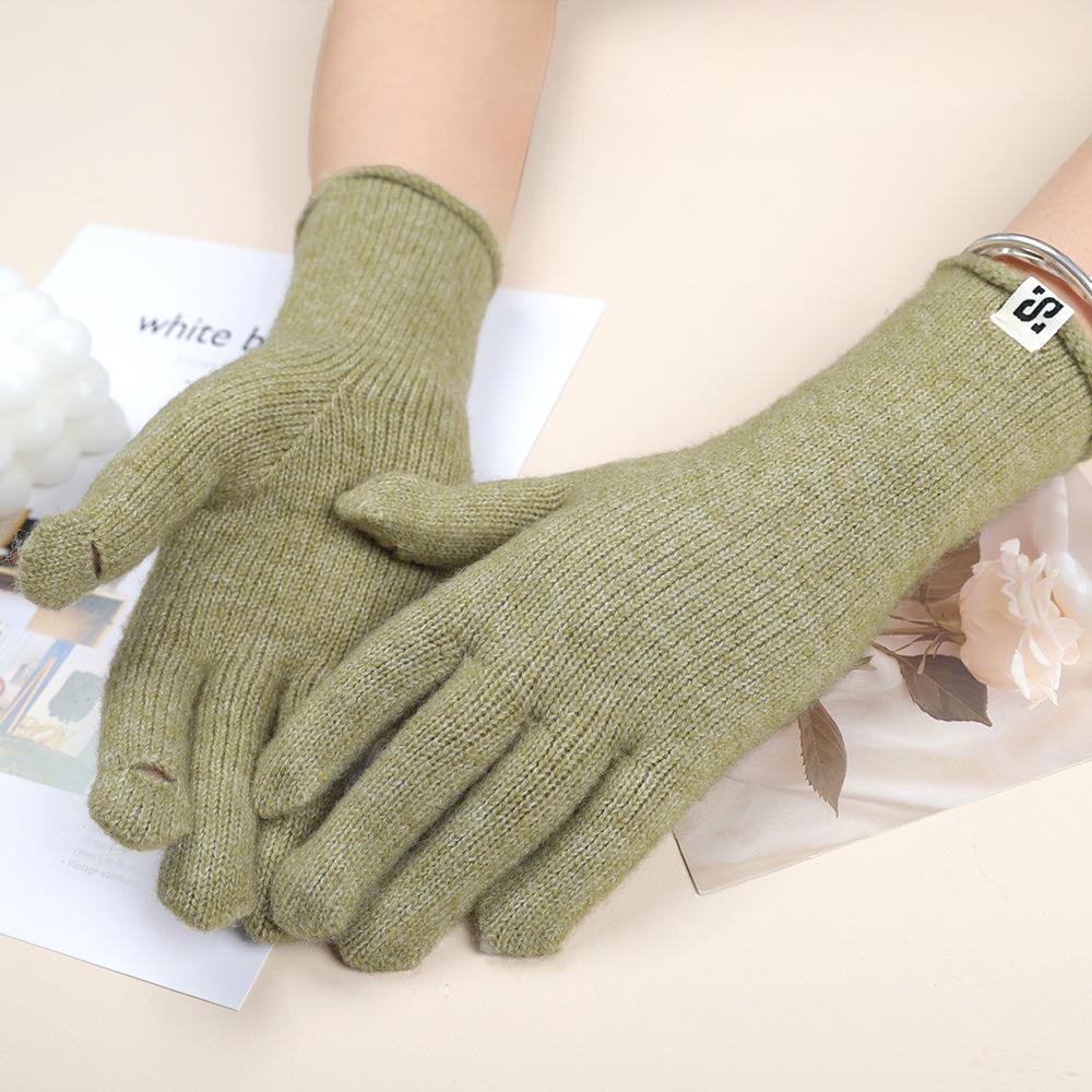 Warme Strickhandschuhe für Damen im Herbst und Winter Studenten Einfarbig Vielseitig Fingerfrei Fingerwollhandschuhe für Büro Outdoor Reiten
