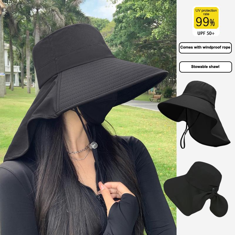 Shawl Sunscreen Cap Ponytail Travel Fisherman Hat Wide Brim Sun Hat With Neck Flap Outdoor Uv Anti Neck Protection Sun Visors