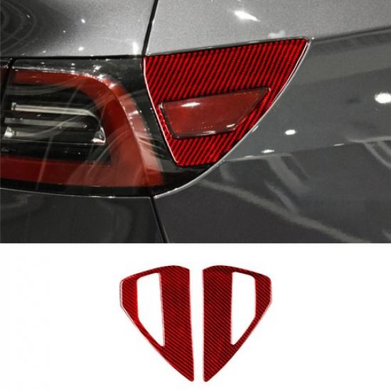 Red Carbon Fiber Side Tail Lamp Charging Port Cover Trim For Tesla Model 3/Y