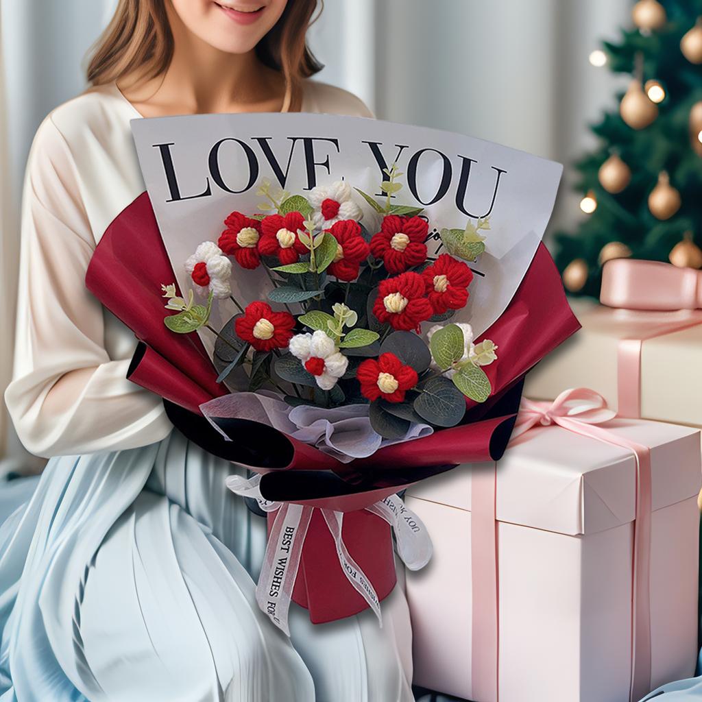 Dzianinowy Kwiat Gotowy Dekoracja Domu Bukiet Kwiatów Szydełkowych na Dzień Nauczyciela Urodziny Rocznicę Dzień Dziękczynienia Kobiety