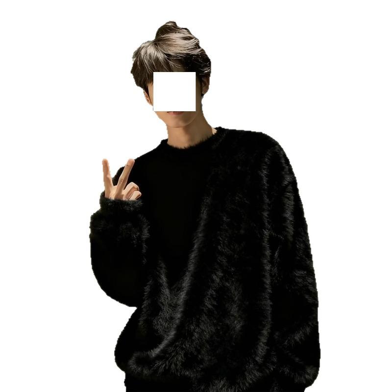 Men S Winter Mink Fleece Knitted Sweater Lazy Style Round Neck Pullover