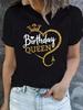 Summer Sleeves Crew Birthday for Girls Birthday Queen Graphic Print Summer Short Sleeved Harajuku Streetwear Tops Tees