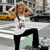 Summer Y2k Punk Rock Trend Visual Design Musical Note Printed Camisole Vintage Fashion Hip Hop Personality Slim Emo Girl Top