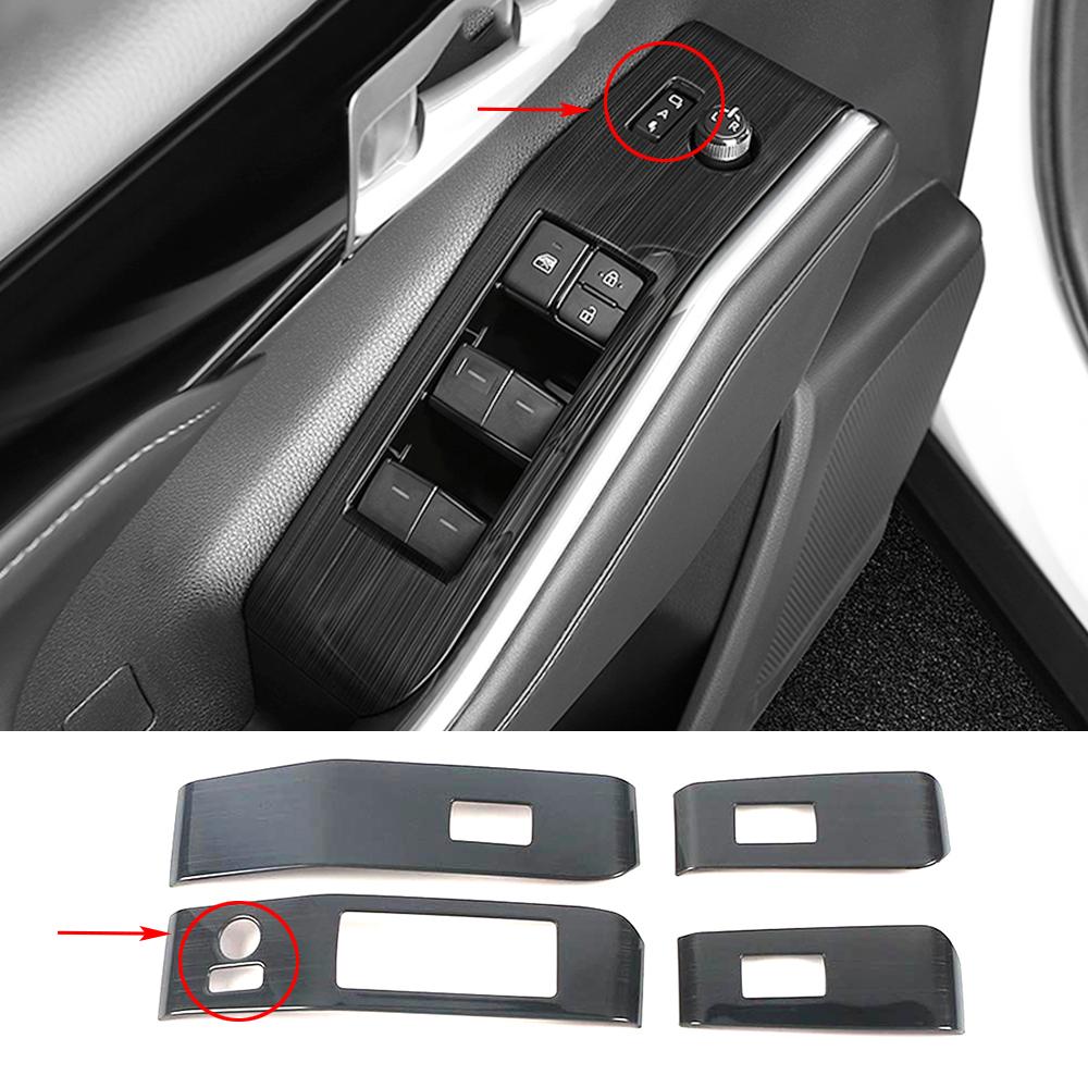 For Toyota Highlander XU70 2024 Car Window Lift Switch Button Cover Trim Door Armrest Panel Interior Accessories Stainless Steel