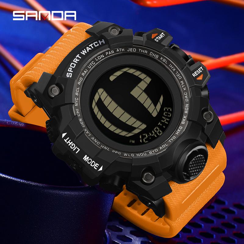 SANDA Luxury Men's Electronic Digital Watch Outdoor Sports Waterproof Countdown Men's Electronic Watch Alarm Clock