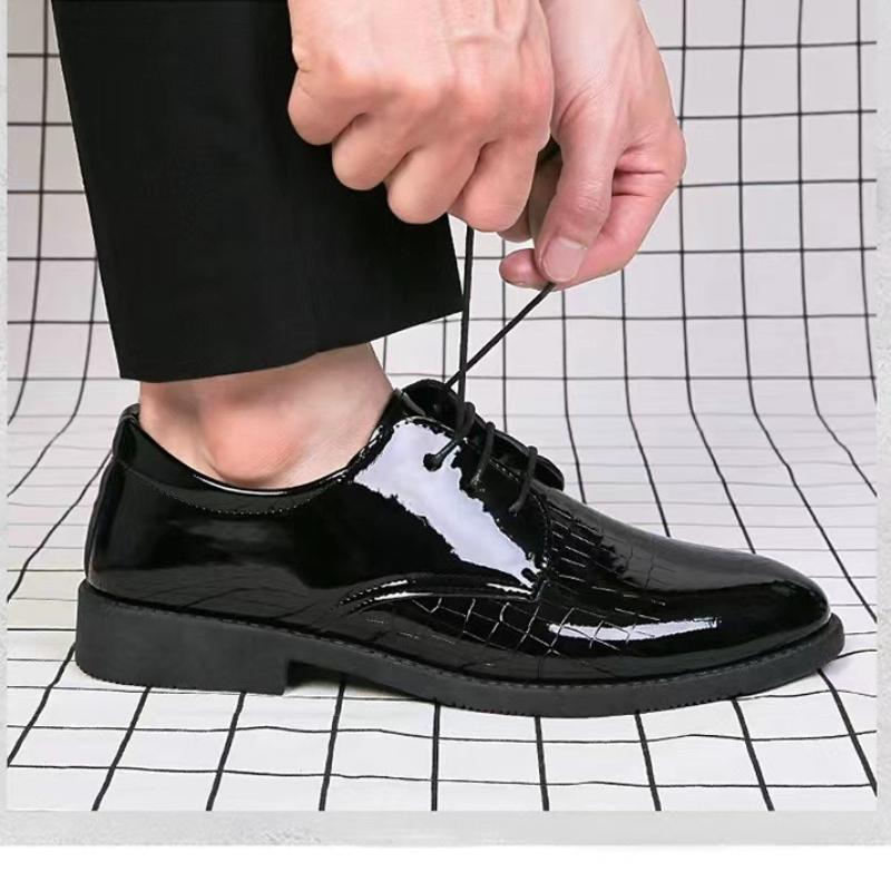 Fashion Men's Wide Width Polished Leather Oxfords Autumn Business Casual Formal Shoes Shiny Comfort Cushioned Non-Slip Sole Work Wedding